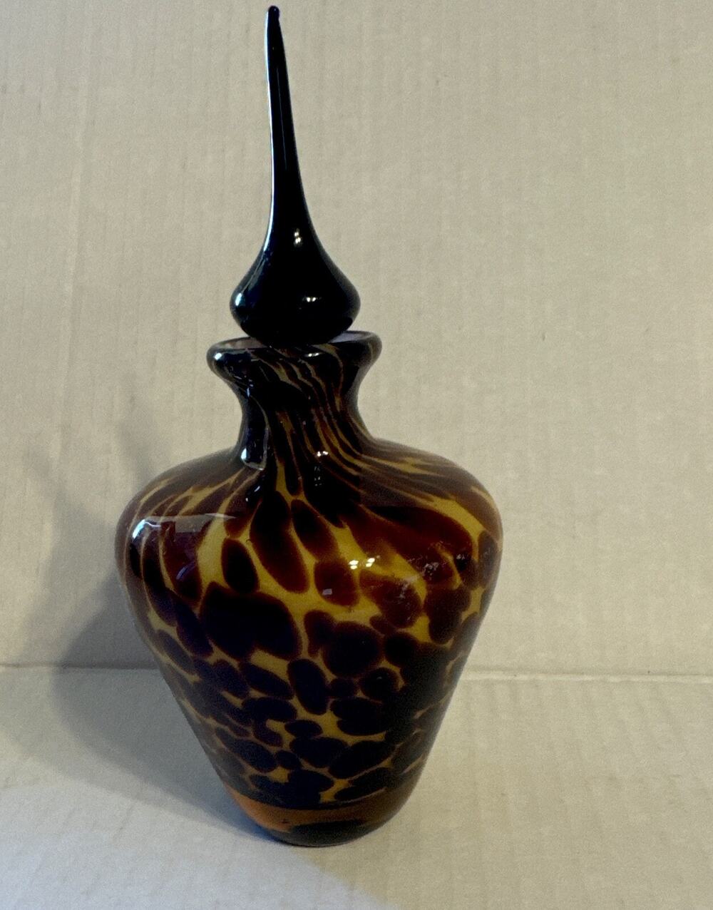 VTG Tortoiseshell Cased Art Glass Leopard Print Perfume Dresser Bottle Vanity